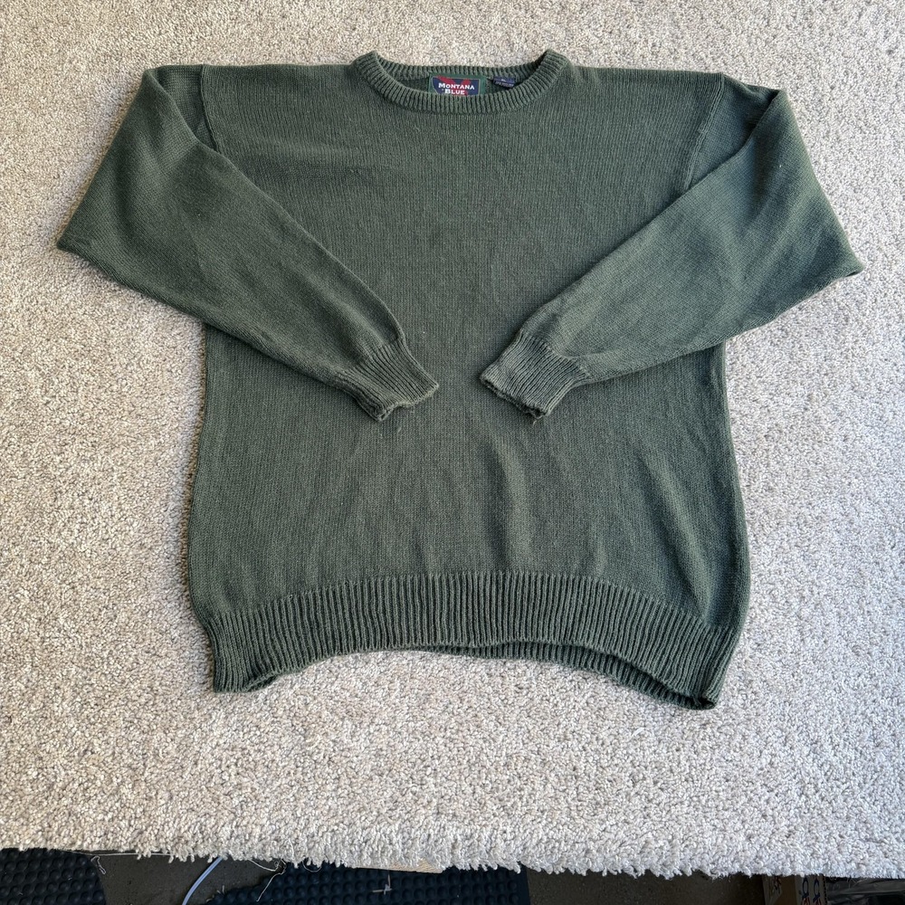 Vintage Montana Blue Sweater Mens XL Green Tight Knit Pullover Ramie Cotton